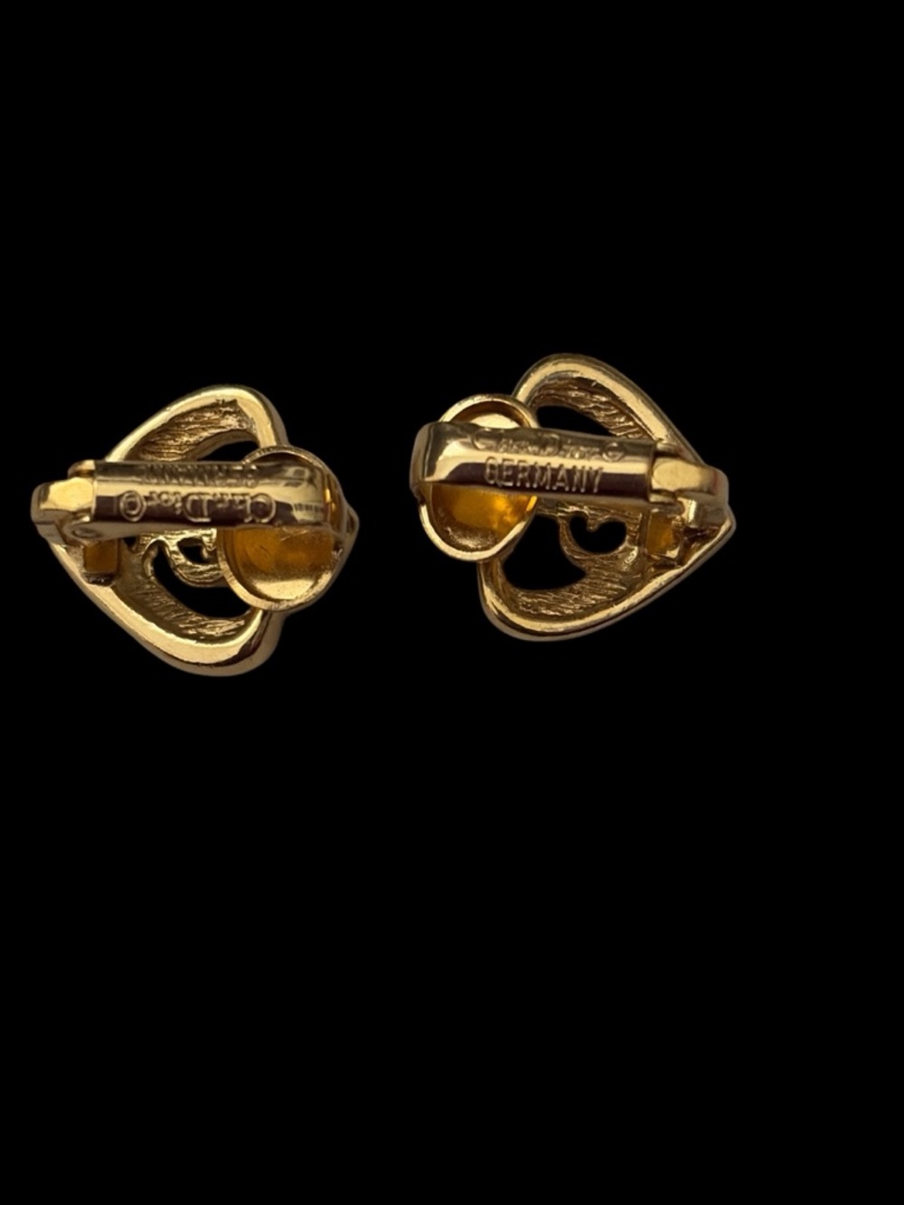 Dior Gold Heart Floral Logo Stud Earrings - Picture 2 of 6